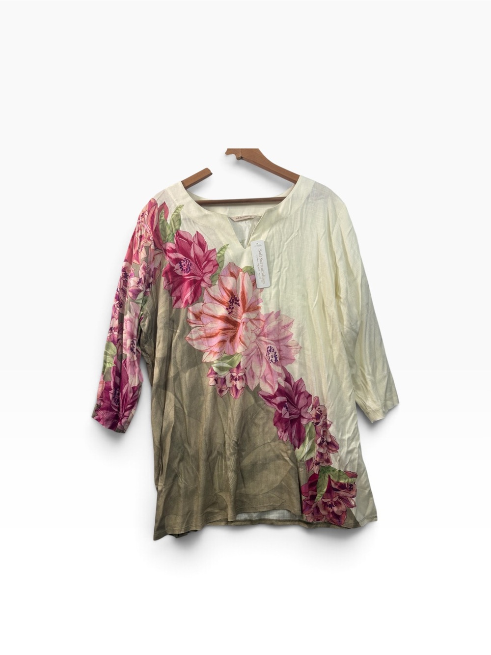 Soft Surroundings V-Neck Floral Tunic Womens Size 3XL NWT Cream Blouse